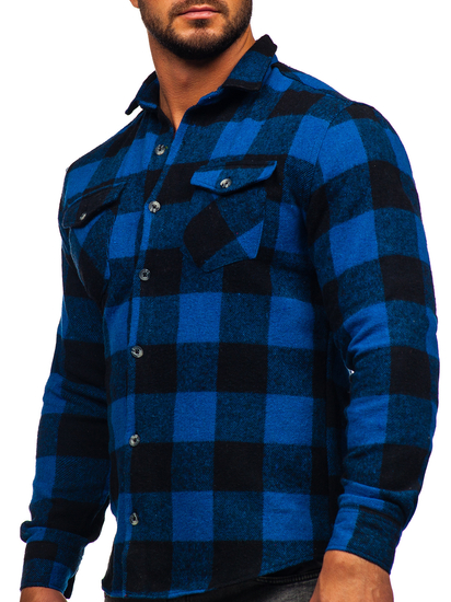 Tamnoplava muška flanelska košulja s dugim rukavima Bolf 20723