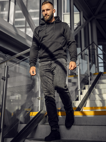 Crna muška majica s kapuljačom s klokan džepom Bolf 2009A4