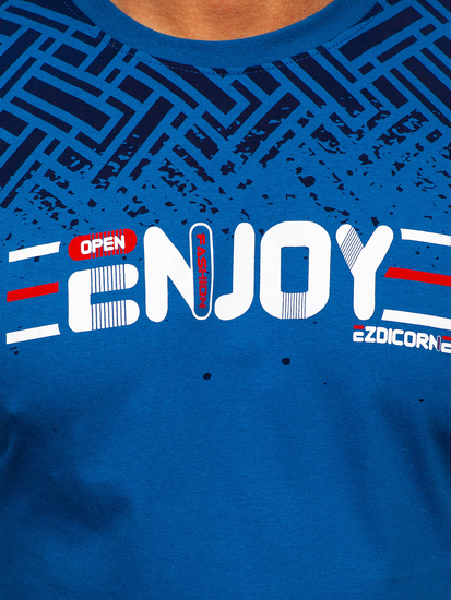 Plavi muški pamučni t-shirt s printom Bolf 14720