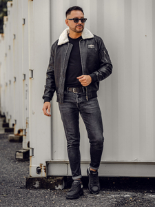 Muška kožna avijatičarska jakna Crna Bolf EX837A