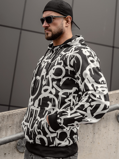 Crno-bijela muška majica s kapuljačom s printom Denley 8B1152A