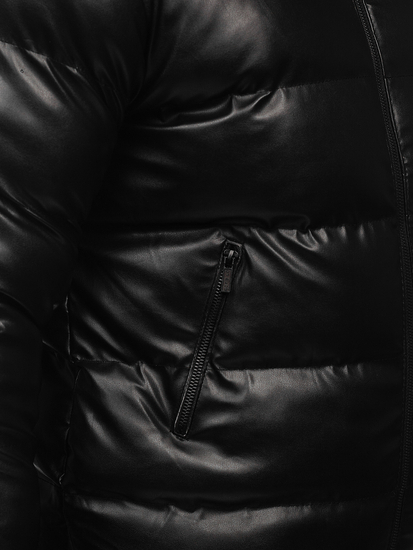 Crna muška prošivena kožna jakna Bolf 0022-A