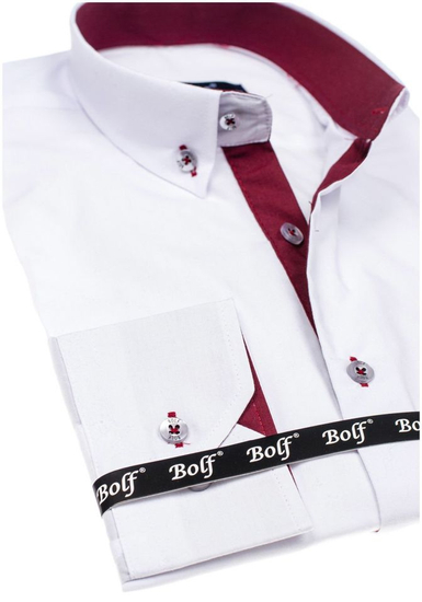 Košulja muška elegantna dugih rukava bijelo-bordo Bolf 5722-1
