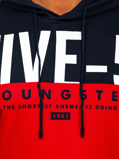 Crvena s printom muška dukserica s kapuljačom Bolf HY972