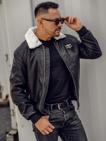 Muška kožna avijatičarska jakna Crna Bolf EX837A