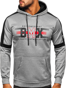 Siva s printom muška dukserica s kapuljačom Bolf HY973