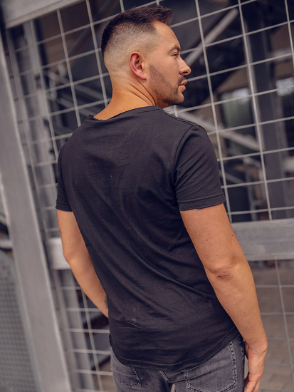 Crna pamučna muška majica V-izreza bez printa Bolf 4049A