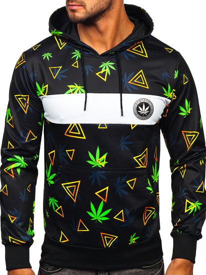 Crna s printom dukserica muška s kapuljačom Bolf HM631