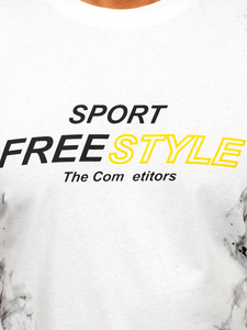 Bijela pamučna majica muška s printom Bolf 11003