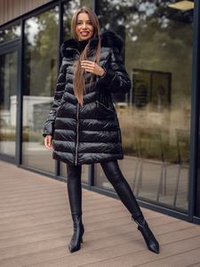 Crna duga prošivena zimska jakna kaput ženska sa kapuljačom Bolf 5M3162