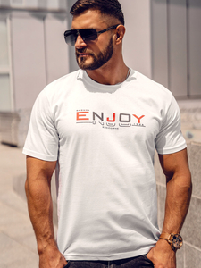 Bijela pamučna muška majica s printom Bolf 14739A