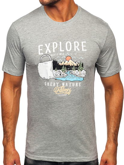 Muška pamučna majica s printom Sivo Bolf MPO3485