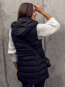 Crni dugi prošiveni prsluk ženski Bolf 7040A