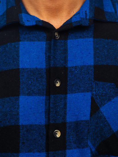 Muška kockasta flanelska košulja dugih rukava Mornarsko plava Bolf 2025-1