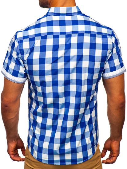 Modra muška karirana košulja kratkih rukava Bolf 4508