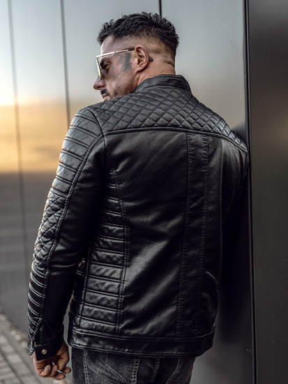 Crna muška kožna jakna Bolf biker 11Z8002