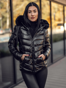 Ženska prošivena zimska jakna s kapuljačom Crna Bolf 5M3138A