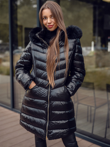 Crna duga prošivena zimska jakna kaput ženska sa kapuljačom Bolf 5M3162