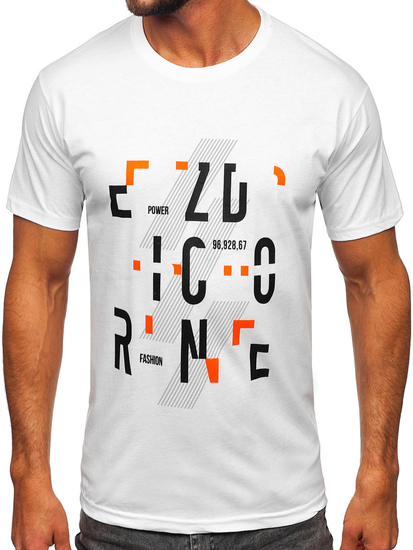 Bijela pamučna muška majica s printom Bolf 14752