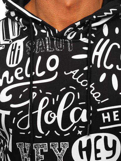 Crna dukserica muška s kapuljalčom klokan džepom i printom Bolf 8B1150