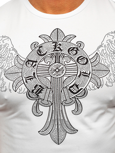 Bijela muška majica s printom sa šljokicama Bolf MT3037