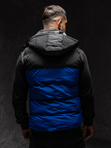 Plavi prošiveni muški prsluk s kapuljačom Bolf 1189A1