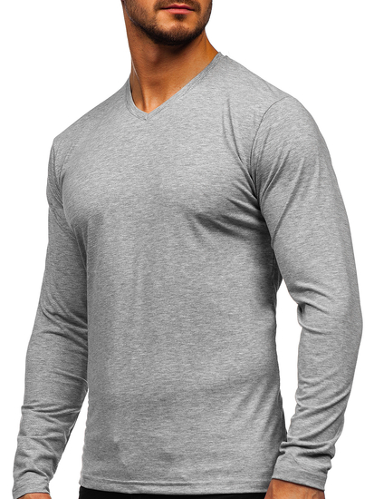 Longsleeve majica muška V-izrez bez printa siva Bolf 172008