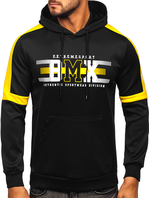 Crna s printom muška dukserica s kapuljačom Bolf HY973