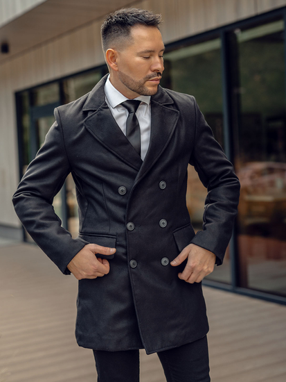 Crni dugi dvostruko kopčani zimski kaput za muškarce Bolf 79B3A-073