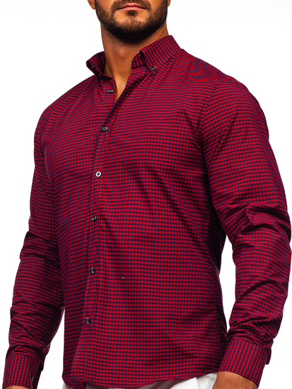 Bordo muška košulja s uzorkom kockica s dugim rukavima Bolf 22745