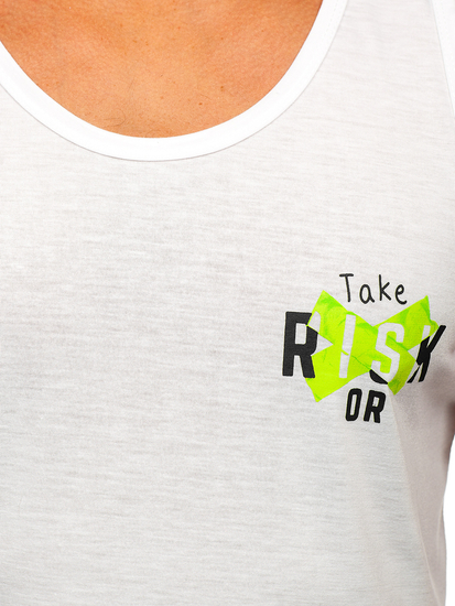 Bijelo-zelena majica tank top s printom Bolf HY818