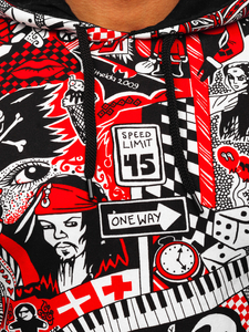 Crvena s printom dukserica muška s kapuljačom Bolf 141035