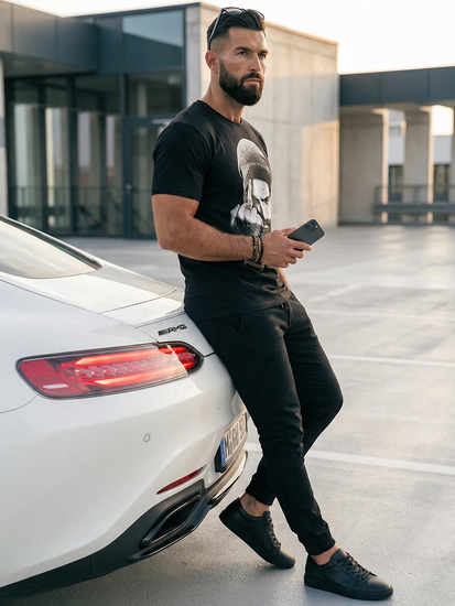 Muška pamučna majica s printom Crno Bolf 142175A