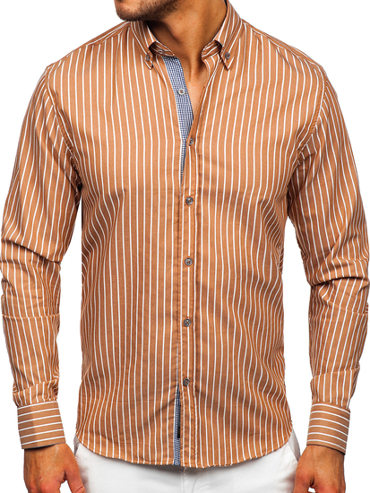 Smeđa košulja muška s prugama dugih rukava Bolf 20731