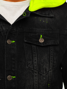 Crna jakna od trapera muška s kapuljačom Bolf 1-2