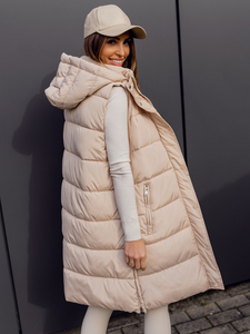 Bež duga prošiveni prsluk ženski oversize Bolf 81276