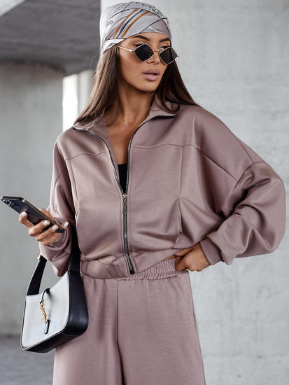 Ženski dvodijelni trenirke komplet na patent cappuccino Bolf 821109