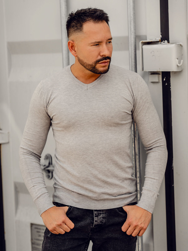 Melanž muški pulover s V-izrezom Bolf YY03