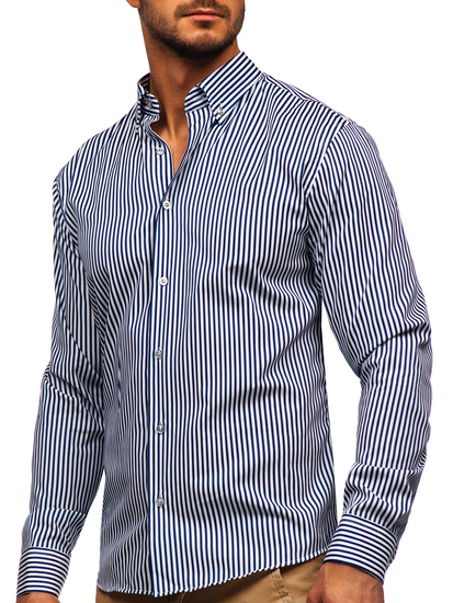 Tamnoplava prugasta košulja muška dugih rukava Bolf 20726