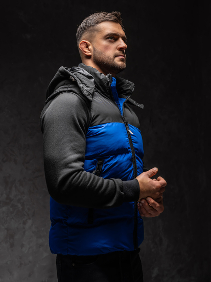 Plavi prošiveni muški prsluk s kapuljačom Bolf 1189A1