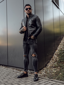 Crna muška kožna jakna Bolf biker 11Z8002