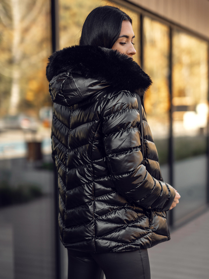 Ženska prošivena zimska jakna s kapuljačom Crna Bolf 5M3138A