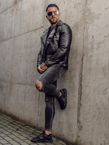 Crna bikerska kožna jakna muška Bolf 11Z8014