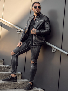 Crna muška kožna jakna biker Bolf 11Z8001