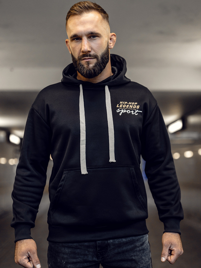 Muška majica s klokanom s printom i kapuljačom Crna Bolf M280