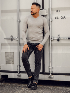 Melanž muški pulover s V-izrezom Bolf YY03