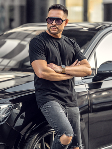 Crna pamučna muška majica bez printa Bolf 14291A