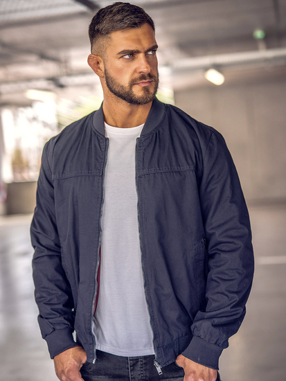 Tamnoplava dvostrana prijelazna muška bomber jakna Denley 84M3005A