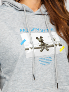 Siva s printom dukserica ženska s kapuljačom Bolf HL9268