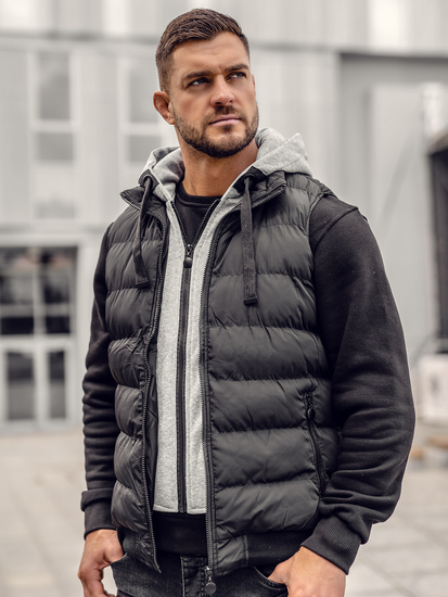 Crni prošiveni muški prsluk s kapuljačom Bolf 5M751A